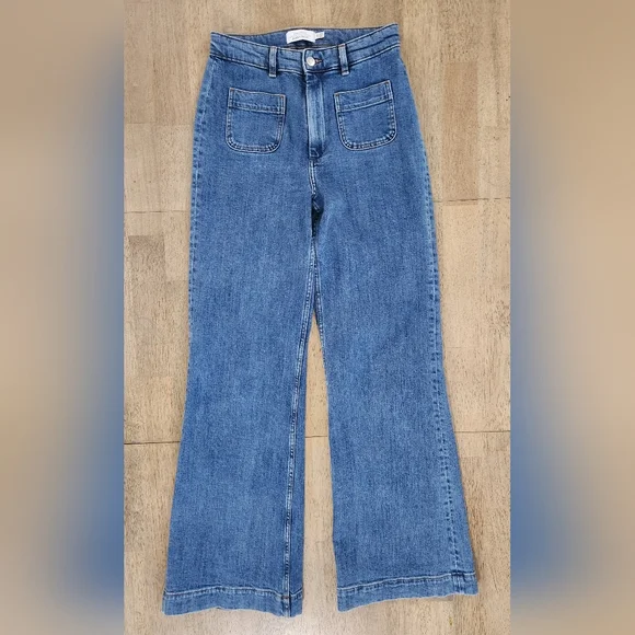 Paris Atelier & Other Stories Faded Flare Patch Pocket High Rise Jeans 28 (D16) - Picture 2 of 11